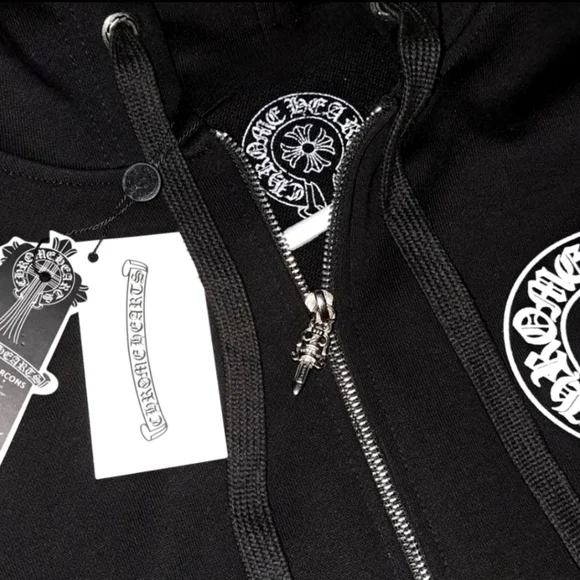 Chrome Hearts Horseshoe Floral Cross Sleve Zip Up Hoodie Black and White - Picture 3 of 7